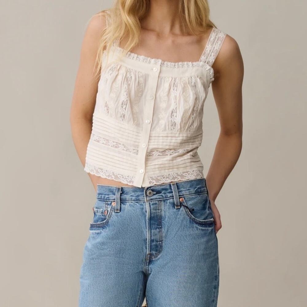 Few Moda Sorella Misty Viscose Cotton Top Lace Trim Embroidered XS French Boho